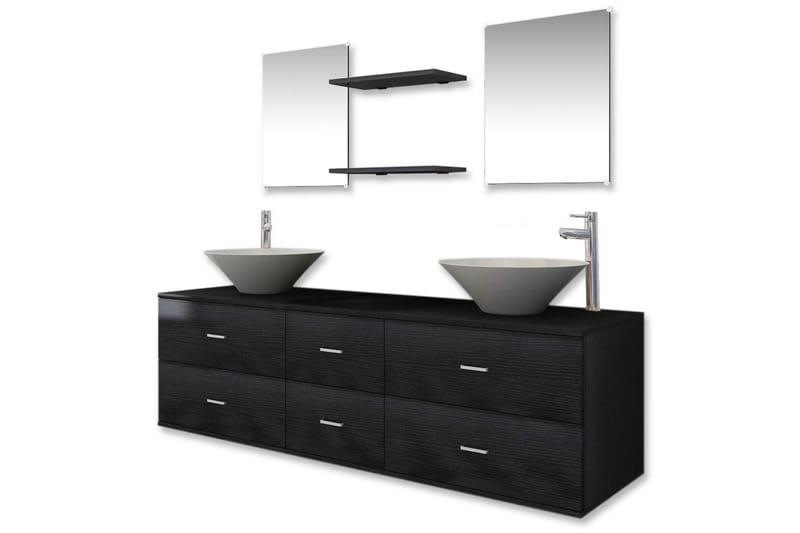 Badrumsmöbler med handfat och kran svart 9 delar - Svart - Hus & renovering - Kök & bad - Badrum - Badrumsmöbler & badrumsinredning - Kompletta möbelpaket badrum