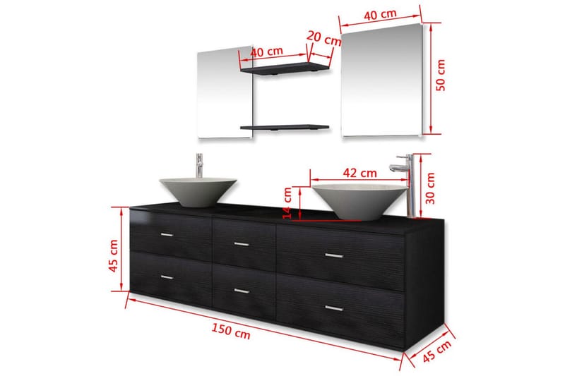 Badrumsmöbler med handfat och kran svart 9 delar - Svart - Hus & renovering - Kök & bad - Badrum - Badrumsmöbler & badrumsinredning - Kompletta möbelpaket badrum