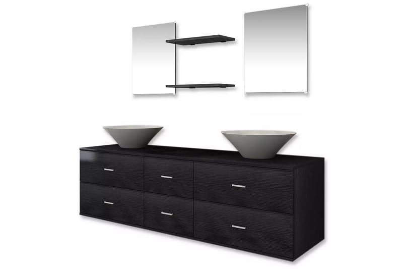 Badrumsmöbler med handfat svart 7 delar - Svart - Kompletta möbelpaket badrum