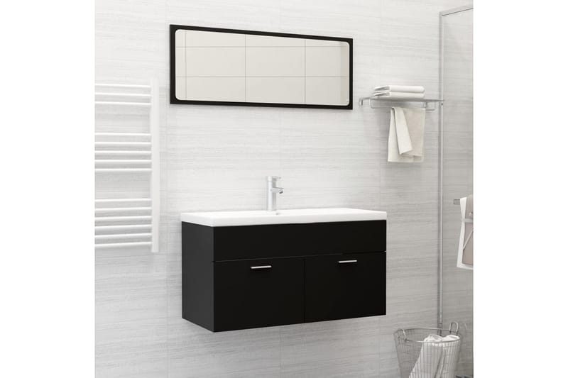 Badrumsmöbler set 2 delar svart spånskiva - Svart - Hus & renovering - Kök & bad - Badrum - Badrumsmöbler & badrumsinredning - Kompletta möbelpaket badrum