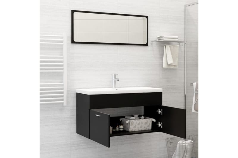 Badrumsmöbler set 2 delar svart spånskiva - Svart - Hus & renovering - Kök & bad - Badrum - Badrumsmöbler & badrumsinredning - Kompletta möbelpaket badrum