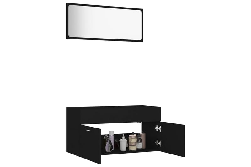 Badrumsmöbler set 2 delar svart spånskiva - Svart - Hus & renovering - Kök & bad - Badrum - Badrumsmöbler & badrumsinredning - Kompletta möbelpaket badrum