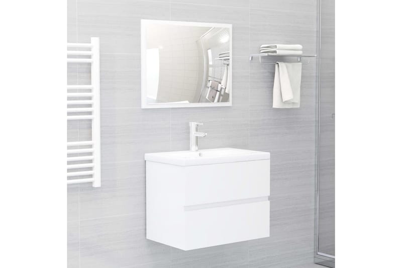 Badrumsmöbler set 2 delar vit högglans spånskiva - Vit - Hus & renovering - Kök & bad - Badrum - Badrumsmöbler & badrumsinredning - Kompletta möbelpaket badrum