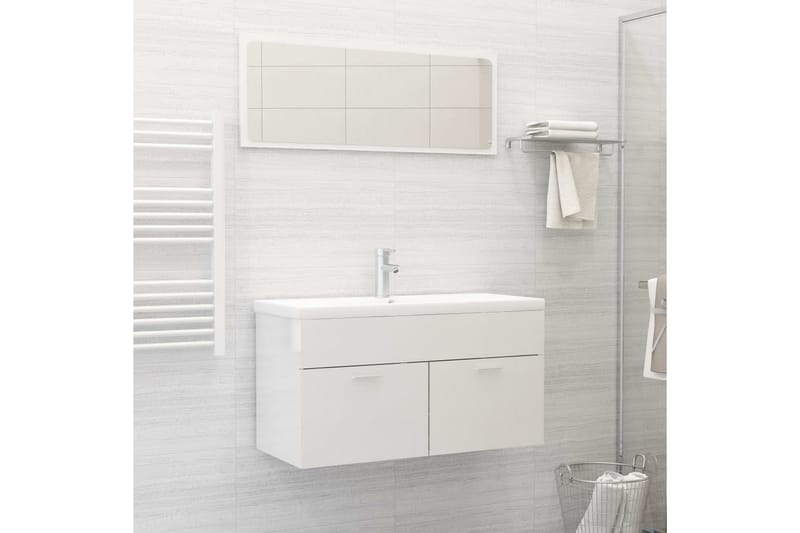Badrumsmöbler set 2 delar vit högglans spånskiva - Vit - Hus & renovering - Kök & bad - Badrum - Badrumsmöbler & badrumsinredning - Kompletta möbelpaket badrum
