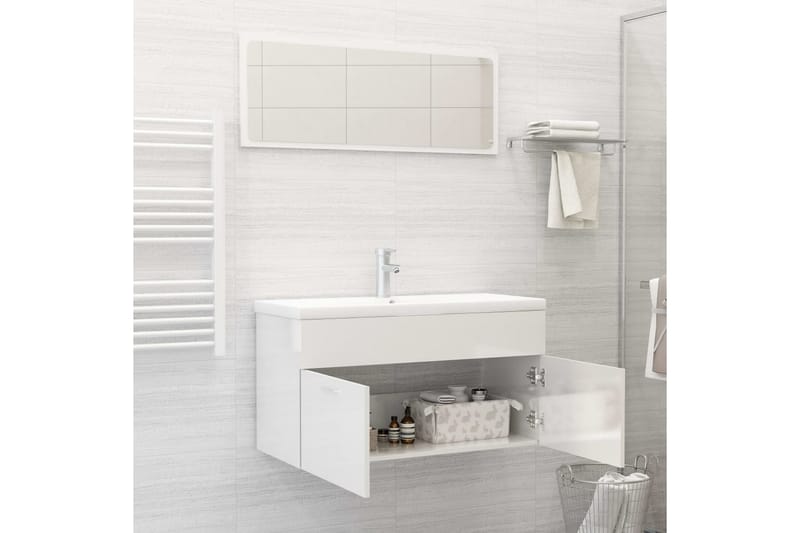 Badrumsmöbler set 2 delar vit högglans spånskiva - Vit - Hus & renovering - Kök & bad - Badrum - Badrumsmöbler & badrumsinredning - Kompletta möbelpaket badrum