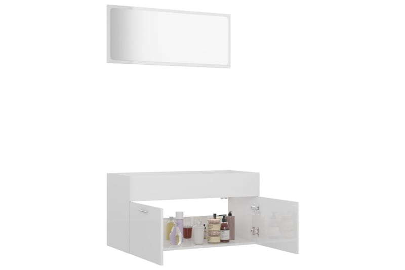 Badrumsmöbler set 2 delar vit högglans spånskiva - Vit - Hus & renovering - Kök & bad - Badrum - Badrumsmöbler & badrumsinredning - Kompletta möbelpaket badrum