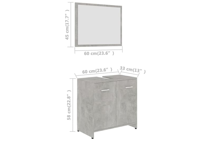 Badrumsmöbler set betonggrå spånskiva - Grå - Kompletta möbelpaket badrum