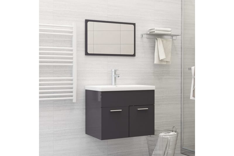 Badrumsmöbler set grå högglans spånskiva - Grå - Kompletta möbelpaket badrum