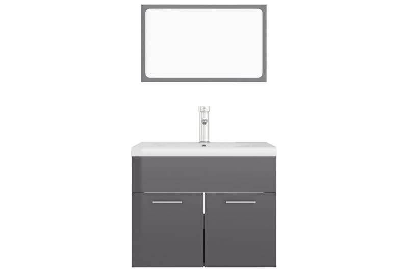 Badrumsmöbler set grå högglans spånskiva - Grå - Kompletta möbelpaket badrum