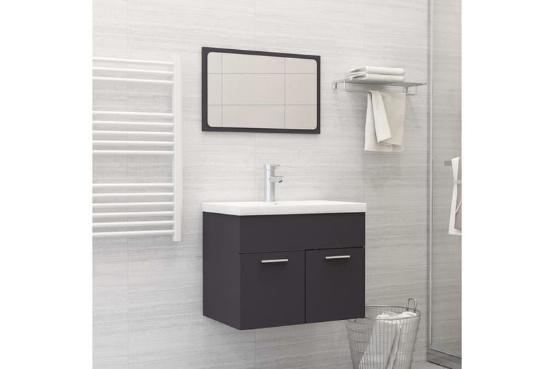 Badrumsmöbler set grå spånskiva - Grå - Kompletta möbelpaket badrum