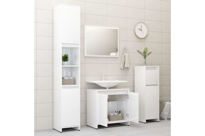 Badrumsmöbler set vit högglans spånskiva - Vit - Kompletta möbelpaket badrum