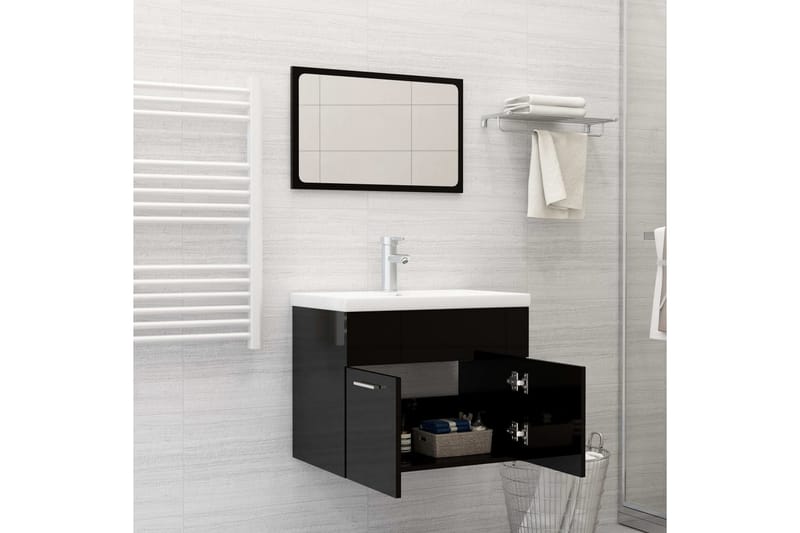 Badrumsmöbler svart högglans spånskiva - Svart - Hus & renovering - Kök & bad - Badrum - Badrumsmöbler & badrumsinredning - Kompletta möbelpaket badrum