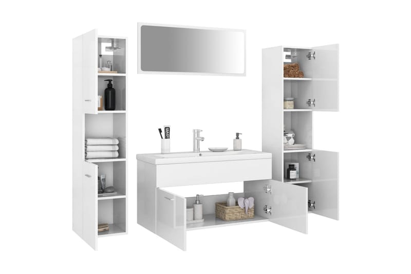 Badrumsmöbler vit högglans spånskiva - Vit - Kompletta möbelpaket badrum