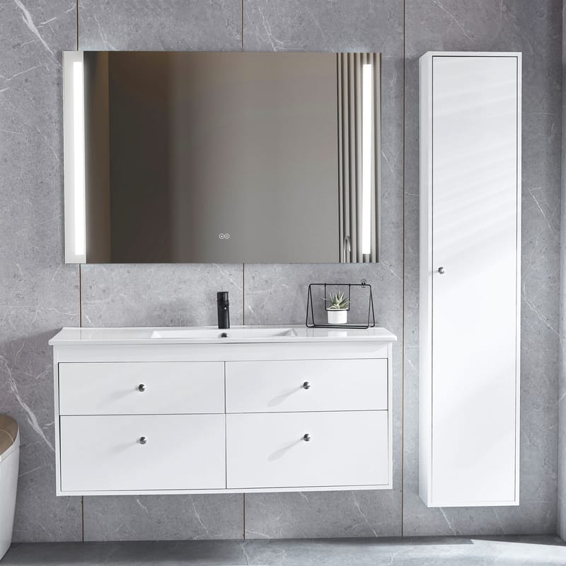 Badrumspaket Kommod 120cm Högskåp och LED-spegel 120 cm Silv, Lyfco