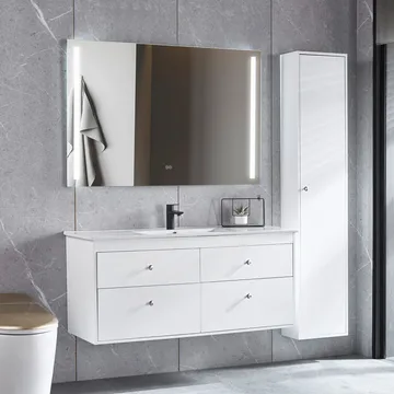 Badrumspaket Kommod 120cm Högskåp och LED-spegel 120 cm Silv - Lyfco - Hus & renovering - Kök & bad - Badrum - Badrumsmöbler & badrumsinredning - Kompletta möbelpaket badrum