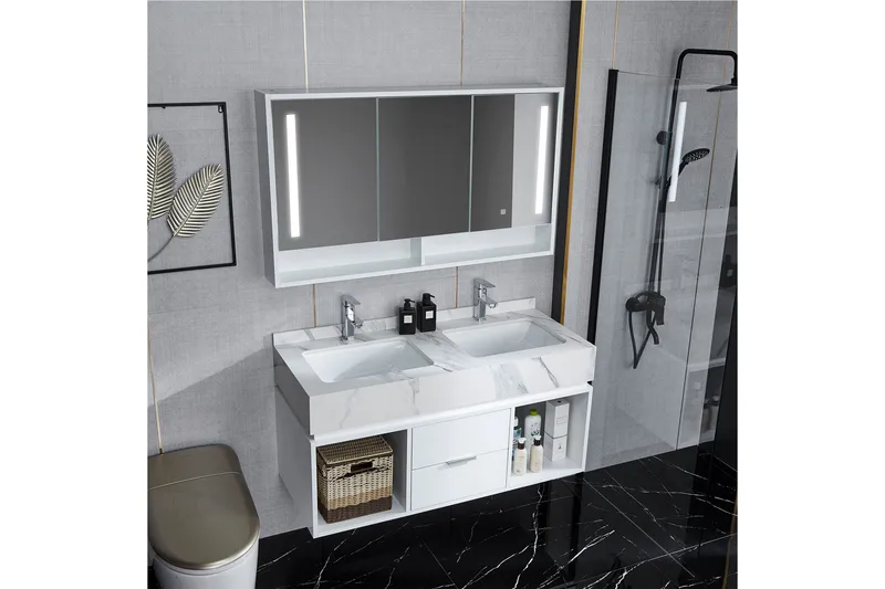 Badrumspaket LED-spegelskåp 120 cm Vit - Hus & renovering - Kök & bad - Badrum - Badrumsmöbler & badrumsinredning - Kompletta möbelpaket badrum