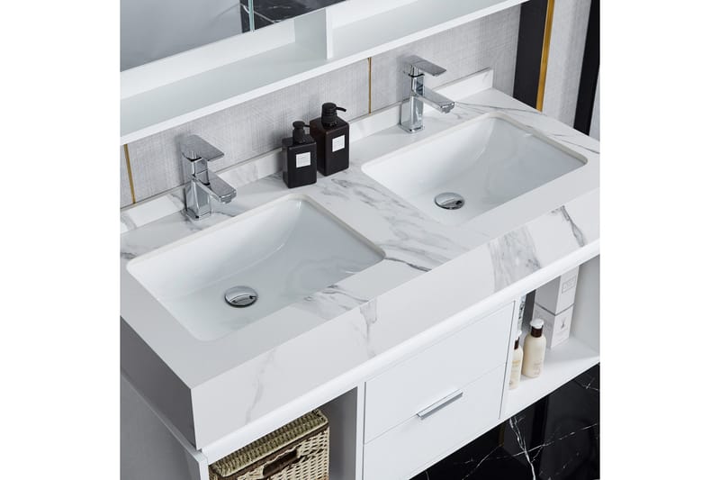 Badrumspaket LED-spegelskåp 120 cm Vit - Hus & renovering - Kök & bad - Badrum - Badrumsmöbler & badrumsinredning - Kompletta möbelpaket badrum