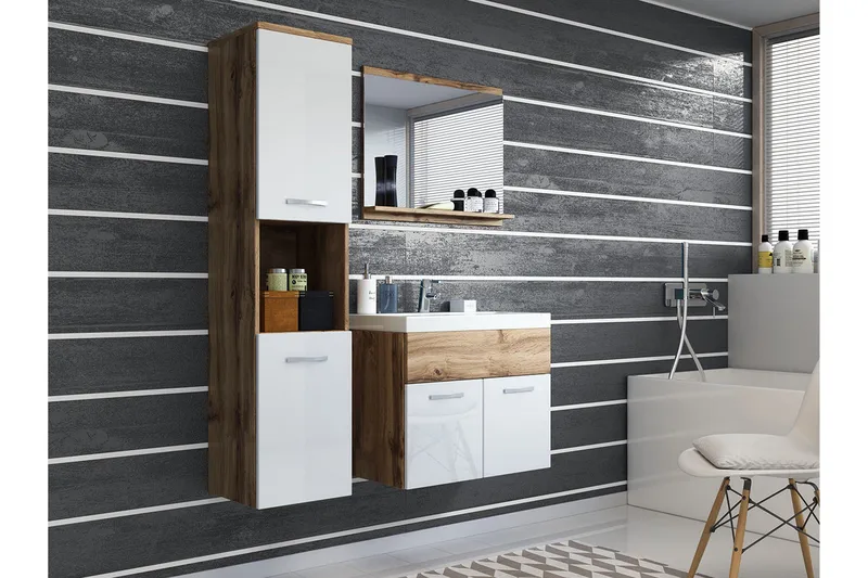 Badrumsset Delorimier 57 cm, Vit/Natur