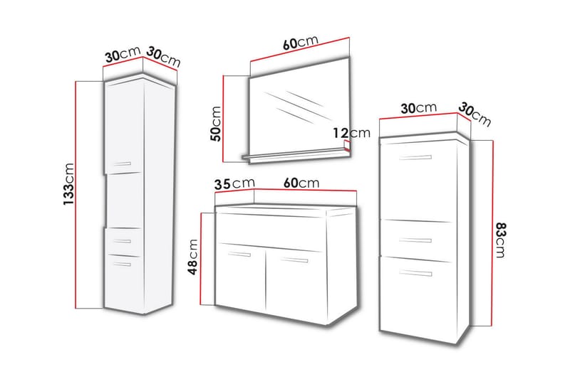 Ericka Badrumsset - Ek/Vit/Högglans - Hus & renovering - Kök & bad - Badrum - Badrumsmöbler & badrumsinredning - Kompletta möbelpaket badrum