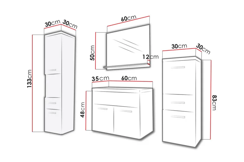 Ericka Badrumsset - Vit/Högglans/Grå/Brun - Hus & renovering - Kök & bad - Badrum - Badrumsmöbler & badrumsinredning - Kompletta möbelpaket badrum