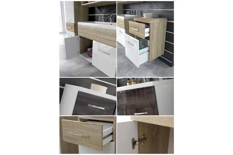 Ericka Badrumsset - Vit/Högglans/Grå/Brun - Hus & renovering - Kök & bad - Badrum - Badrumsmöbler & badrumsinredning - Kompletta möbelpaket badrum