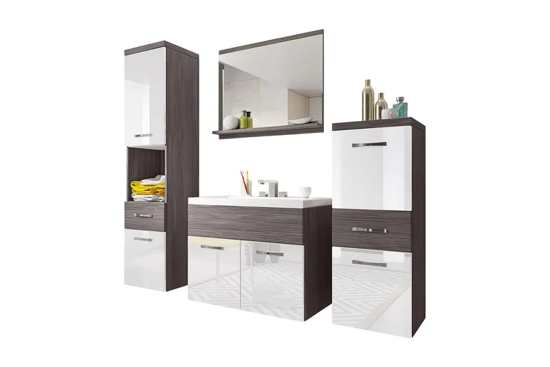 Ericka Badrumsset - Vit/Högglans/Grå/Brun - Hus & renovering - Kök & bad - Badrum - Badrumsmöbler & badrumsinredning - Kompletta möbelpaket badrum