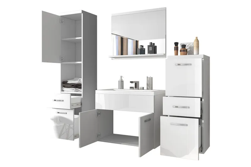 Ericka Badrumsset - Vit/Högglans/Grå/Brun - Hus & renovering - Kök & bad - Badrum - Badrumsmöbler & badrumsinredning - Kompletta möbelpaket badrum