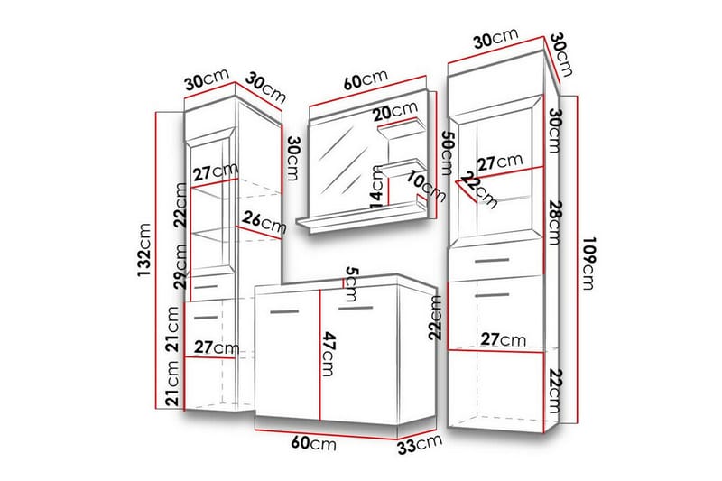Galbally Badrumsmöbelset - Grå - Hus & renovering - Kök & bad - Badrum - Badrumsmöbler & badrumsinredning - Kompletta möbelpaket badrum