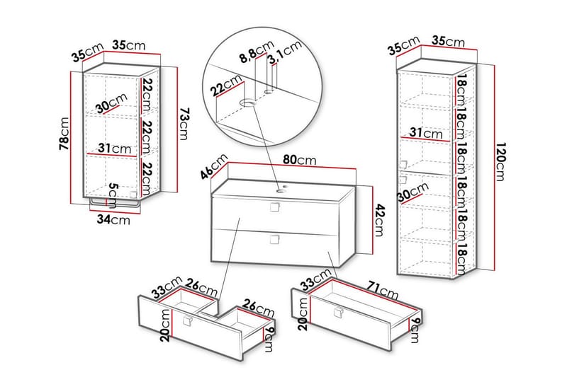 Glenndale Badrumsmöbelset - Grå - Hus & renovering - Kök & bad - Badrum - Badrumsmöbler & badrumsinredning - Kompletta möbelpaket badrum