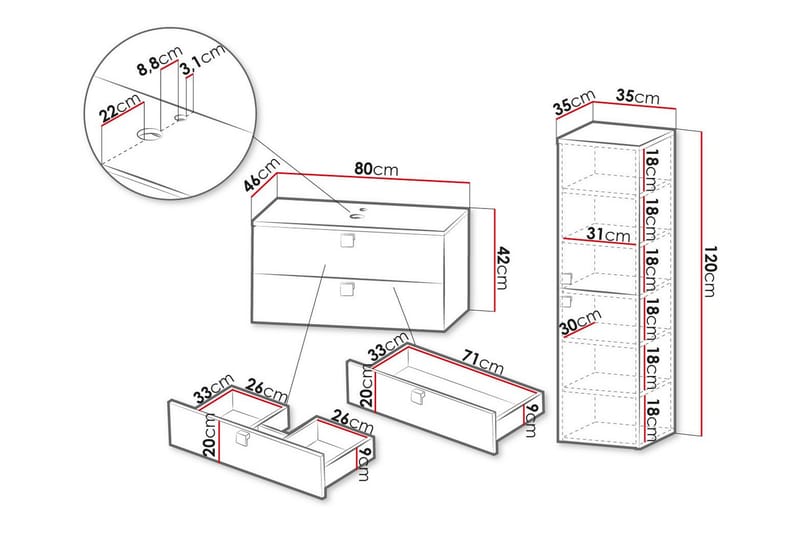 Glenndale Badrumsmöbelset - Grå - Hus & renovering - Kök & bad - Badrum - Badrumsmöbler & badrumsinredning - Kompletta möbelpaket badrum