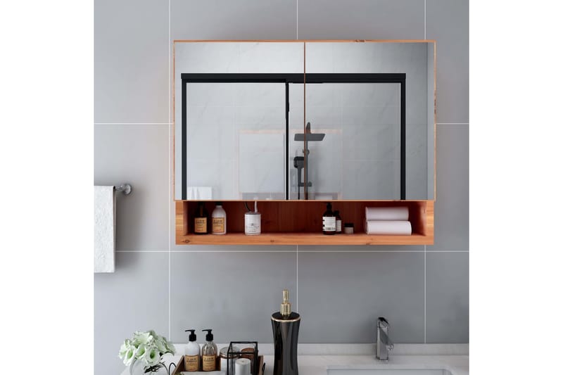 LED-Spegelskåp för badrum ek 80x15x60 cm MDF - Brun - Spegelskåp badrum