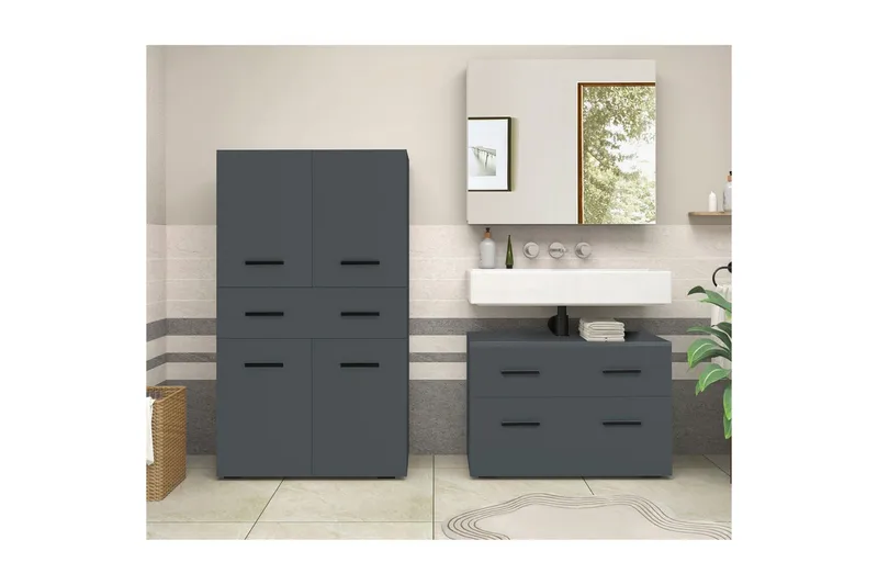 Malika Högskåp till Badrum 130x76x35 cm - Grå - Hus & renovering - Kök & bad - Badrum - Badrumsmöbler & badrumsinredning - Badrumsskåp