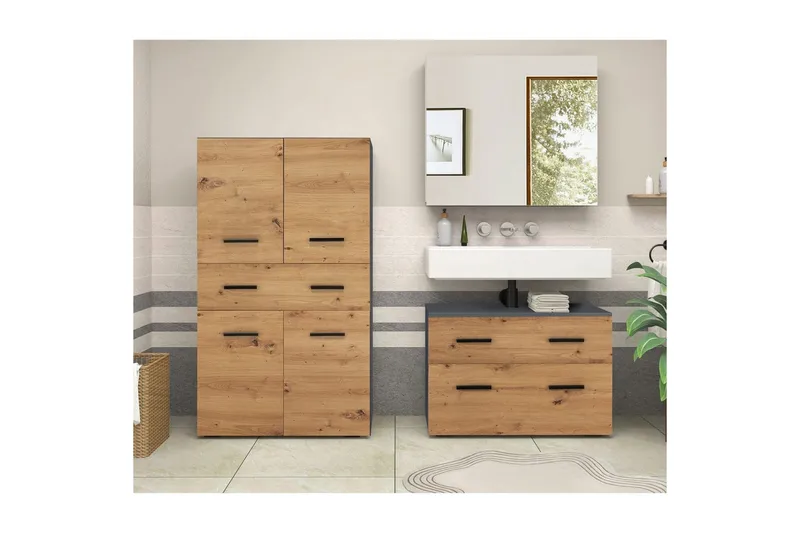 Malika Högskåp till Badrum 130x76x35 cm - Natur - Hus & renovering - Kök & bad - Badrum - Badrumsmöbler & badrumsinredning - Badrumsskåp