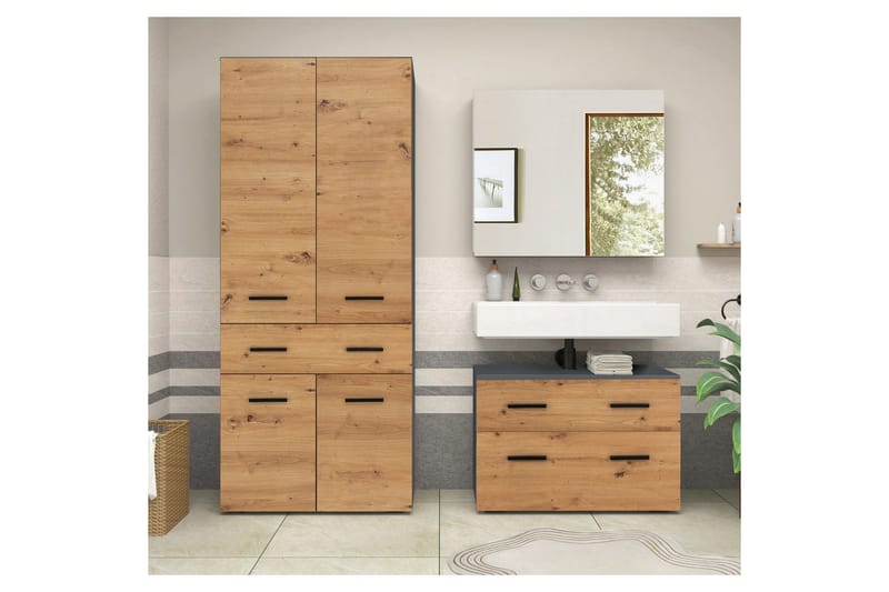 Malika Högskåp till Badrum 180x76x35 cm - Natur - Hus & renovering - Kök & bad - Badrum - Badrumsmöbler & badrumsinredning - Badrumsskåp