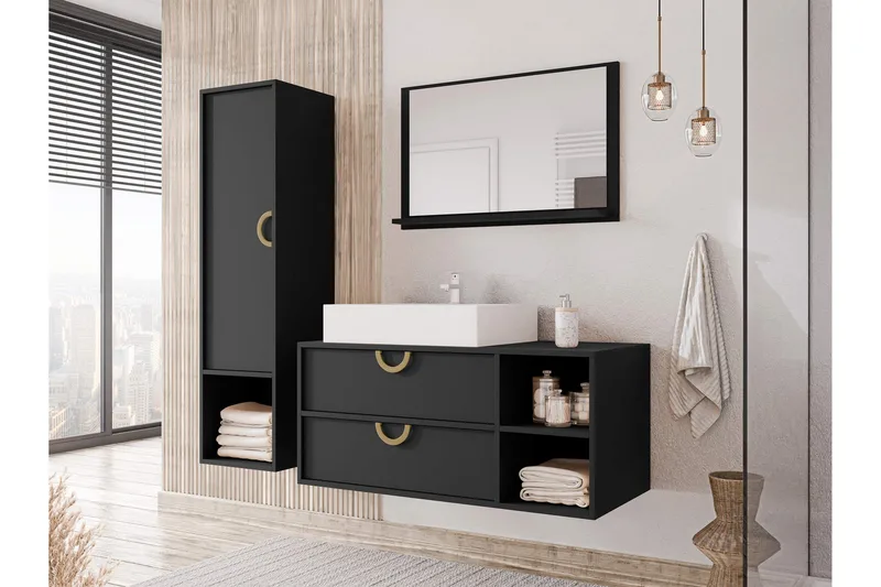 Merlinor Möbelset för Badrum - Svart - Hus & renovering - Kök & bad - Badrum - Badrumsmöbler & badrumsinredning - Kompletta möbelpaket badrum