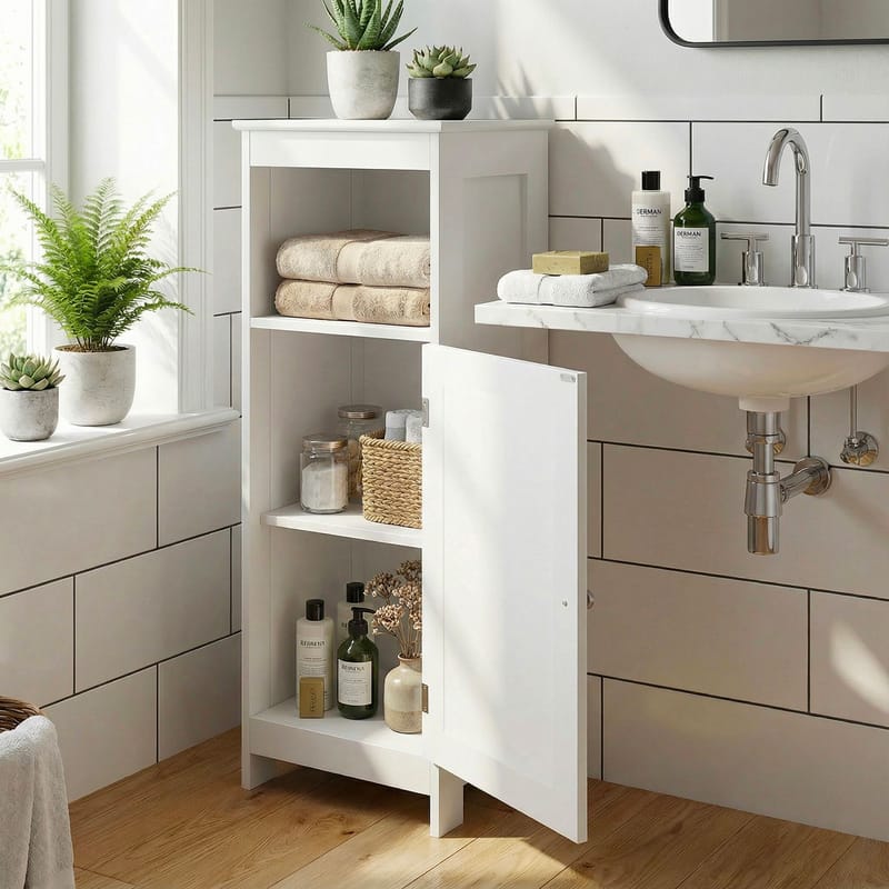 Morano Badrumsskåp 30x80 cm Wienerflätning - vit och silverfärgad - Hus & renovering - Kök & bad - Badrum - Badrumsmöbler & badrumsinredning - Badrumsskåp