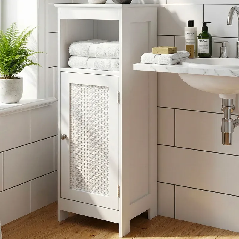 Morano Badrumsskåp 30x80 cm Wienerflätning - vit och silverfärgad - Hus & renovering - Kök & bad - Badrum - Badrumsmöbler & badrumsinredning - Badrumsskåp