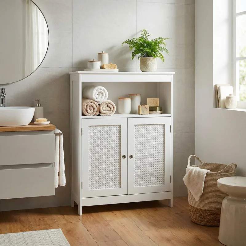 Moreri Badrumsskåp 60 cm Wienerflätning - vit och silverfärgad - Hus & renovering - Kök & bad - Badrum - Badrumsmöbler & badrumsinredning - Badrumsskåp