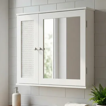 Morilo Badrumsskåp med spegel 60 cm Wienerflätning - Vit med silverfärgade handtag - Hus & renovering - Kök & bad - Badrum - Badrumsmöbler & badrumsinredning - Spegelskåp badrum