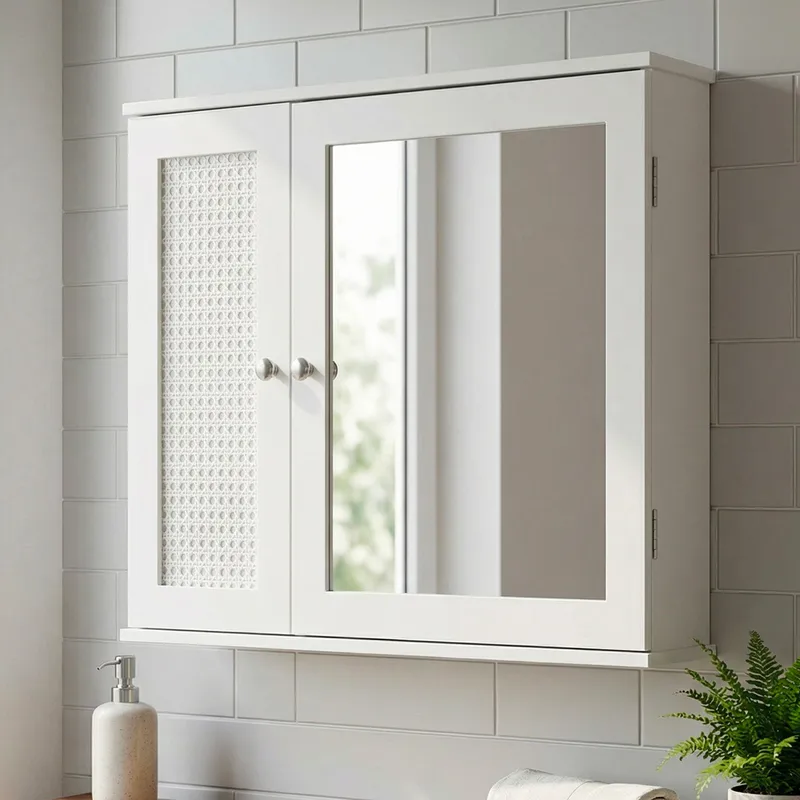 Morilo Badrumsskåp med spegel 60 cm Wienerflätning - Vit med silverfärgade handtag - Hus & renovering - Kök & bad - Badrum - Badrumsmöbler & badrumsinredning - Spegelskåp badrum