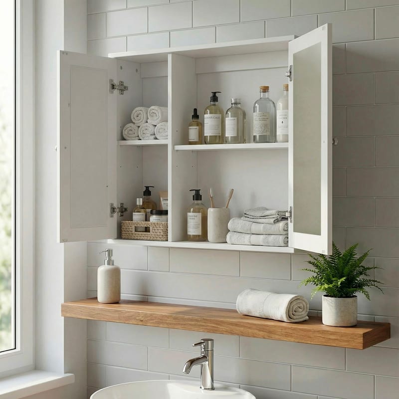 Morilo Badrumsskåp med spegel 60 cm Wienerflätning - Vit med silverfärgade handtag - Hus & renovering - Kök & bad - Badrum - Badrumsmöbler & badrumsinredning - Spegelskåp badrum
