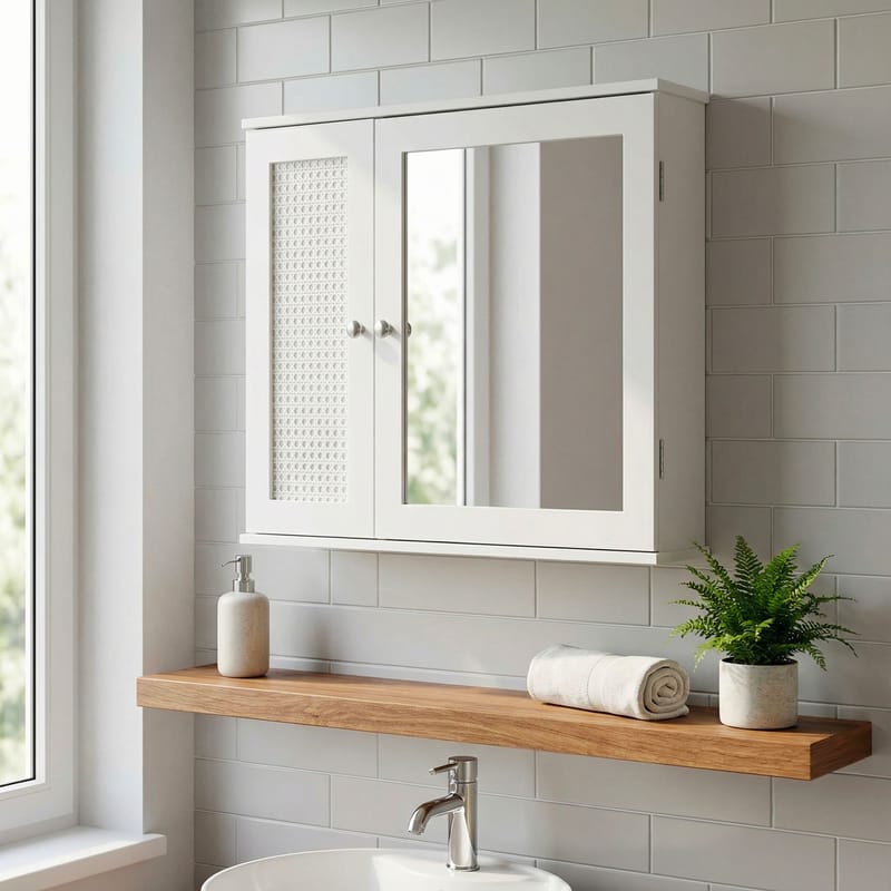 Morilo Badrumsskåp med spegel 60 cm Wienerflätning - Vit med silverfärgade handtag - Hus & renovering - Kök & bad - Badrum - Badrumsmöbler & badrumsinredning - Spegelskåp badrum