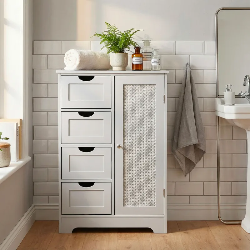 Moruna Badrumsskåp 55 cm - vit och silverfärgad - Hus & renovering - Kök & bad - Badrum - Badrumsmöbler & badrumsinredning - Badrumsskåp