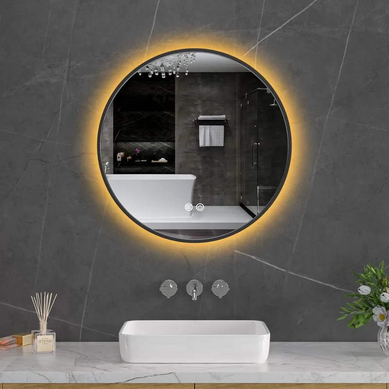 Rund badrumsspegel 60 cm | Svart ram | LED-belysning | Anti-fog & touch-styrning - Hus & renovering - Kök & bad - Badrum - Badrumsmöbler & badrumsinredning - Badrumsspegel