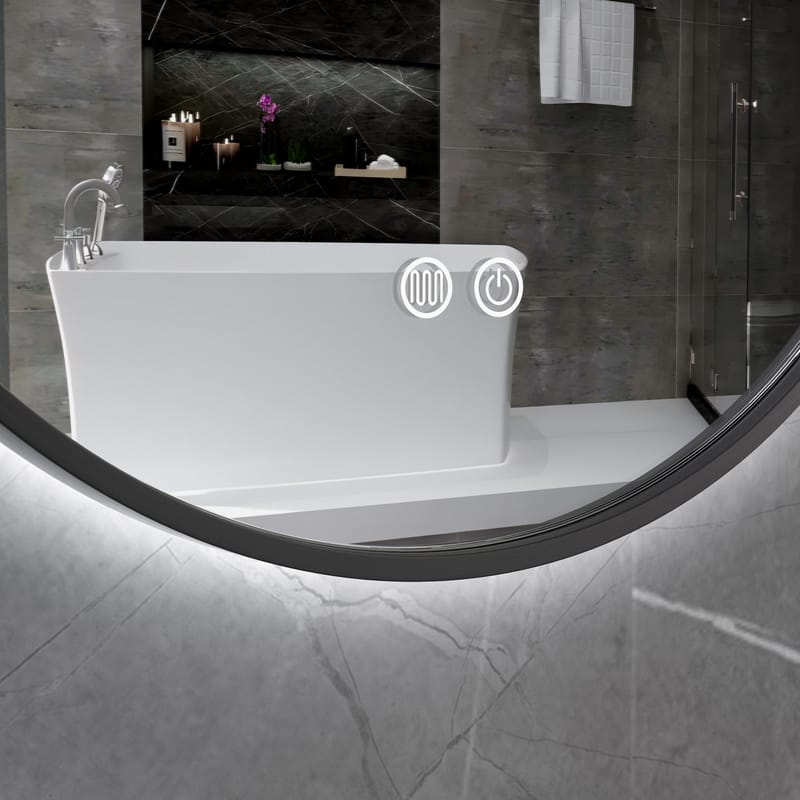 Rund badrumsspegel 60 cm | Svart ram | LED-belysning | Anti-fog & touch-styrning - Hus & renovering - Kök & bad - Badrum - Badrumsmöbler & badrumsinredning - Badrumsspegel