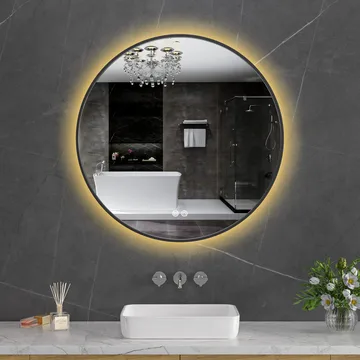 Rund badrumsspegel 80 cm | Svart ram | LED-belysning | Anti-fog & touch-styrning - Hus & renovering - Kök & bad - Badrum - Badrumsmöbler & badrumsinredning - Badrumsspegel