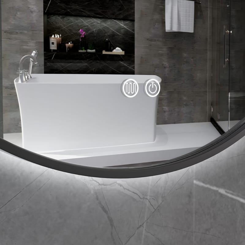 Rund badrumsspegel 80 cm | Svart ram | LED-belysning | Anti-fog & touch-styrning, undefined