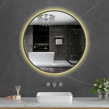 Rund badrumsspegel 80 cm | Svart ram | LED-belysning | Anti-fog & touch-styrning - Hus & renovering - Kök & bad - Badrum - Badrumsmöbler & badrumsinredning - Badrumsspegel