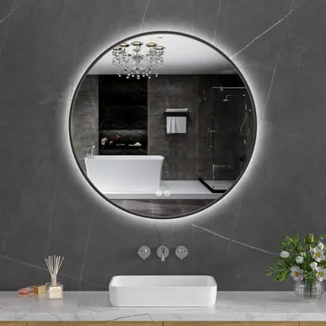 Rund badrumsspegel 80 cm | Svart ram | LED-belysning | Anti-fog & touch-styrning - Hus & renovering - Kök & bad - Badrum - Badrumsmöbler & badrumsinredning - Badrumsspegel