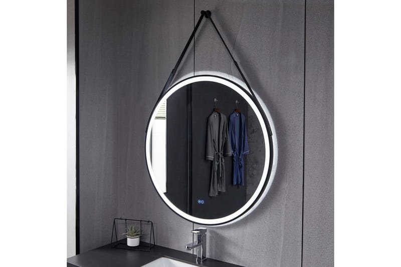 Rund spegel med hängrem Rund 60 cm Svart - Hus & renovering - Kök & bad - Badrum - Badrumsmöbler & badrumsinredning - Badrumsspegel